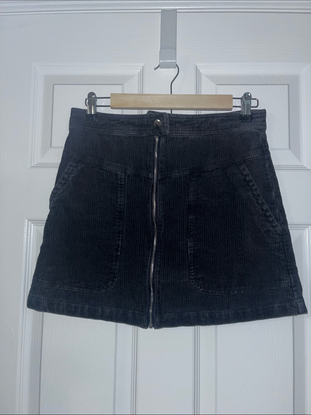 Altar'd State Black Corduroy Zip-Front Mini Skirt